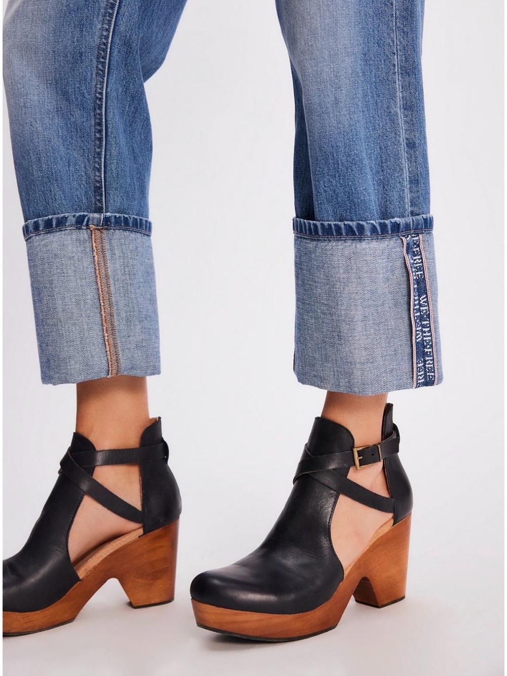 Free People Wooden Wedge Platform Cutout Boot - Black - Picture 2 of 6